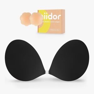 Black Strapless Adhesive Backless Bra with Front Clip